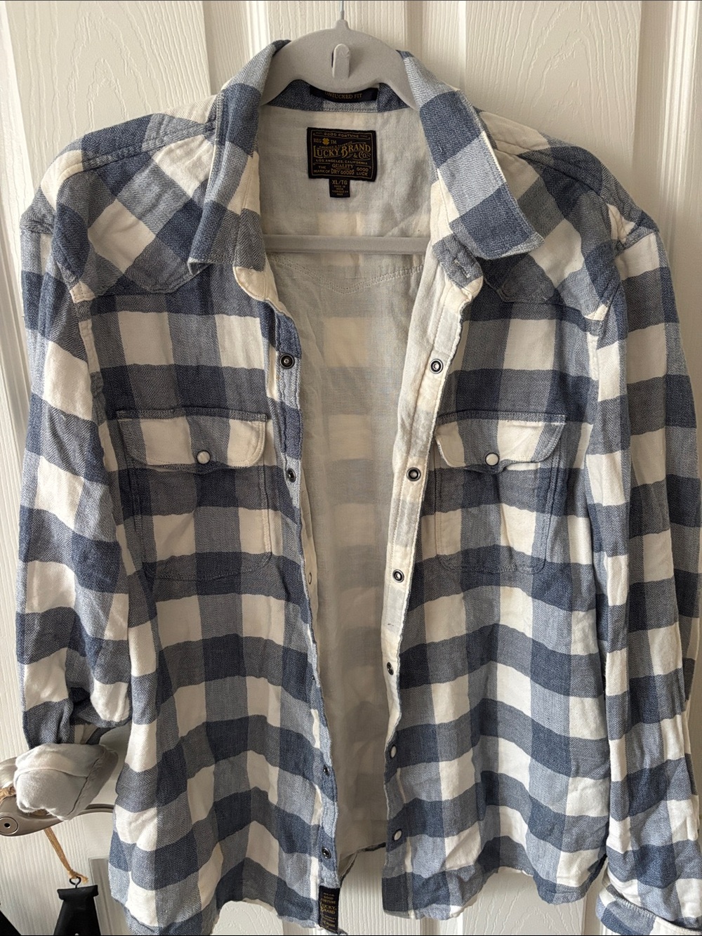 Lucky Brand Blue and White Plaid Button-Down Shirt